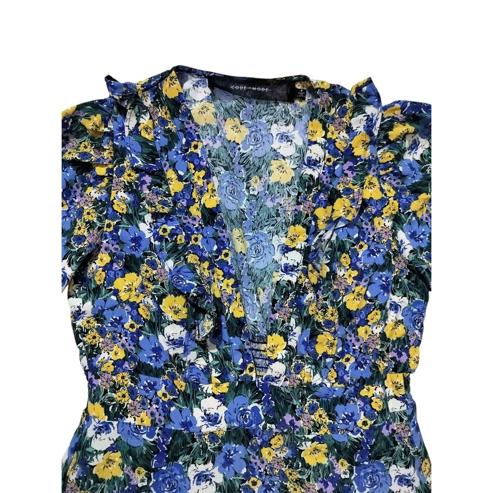 Code x Mode Women's‎ Blue Yellow Ruffle Tiered Floral Casual Maxi Dress Size S